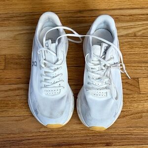 On Running White Sneakers with Tan Soles
